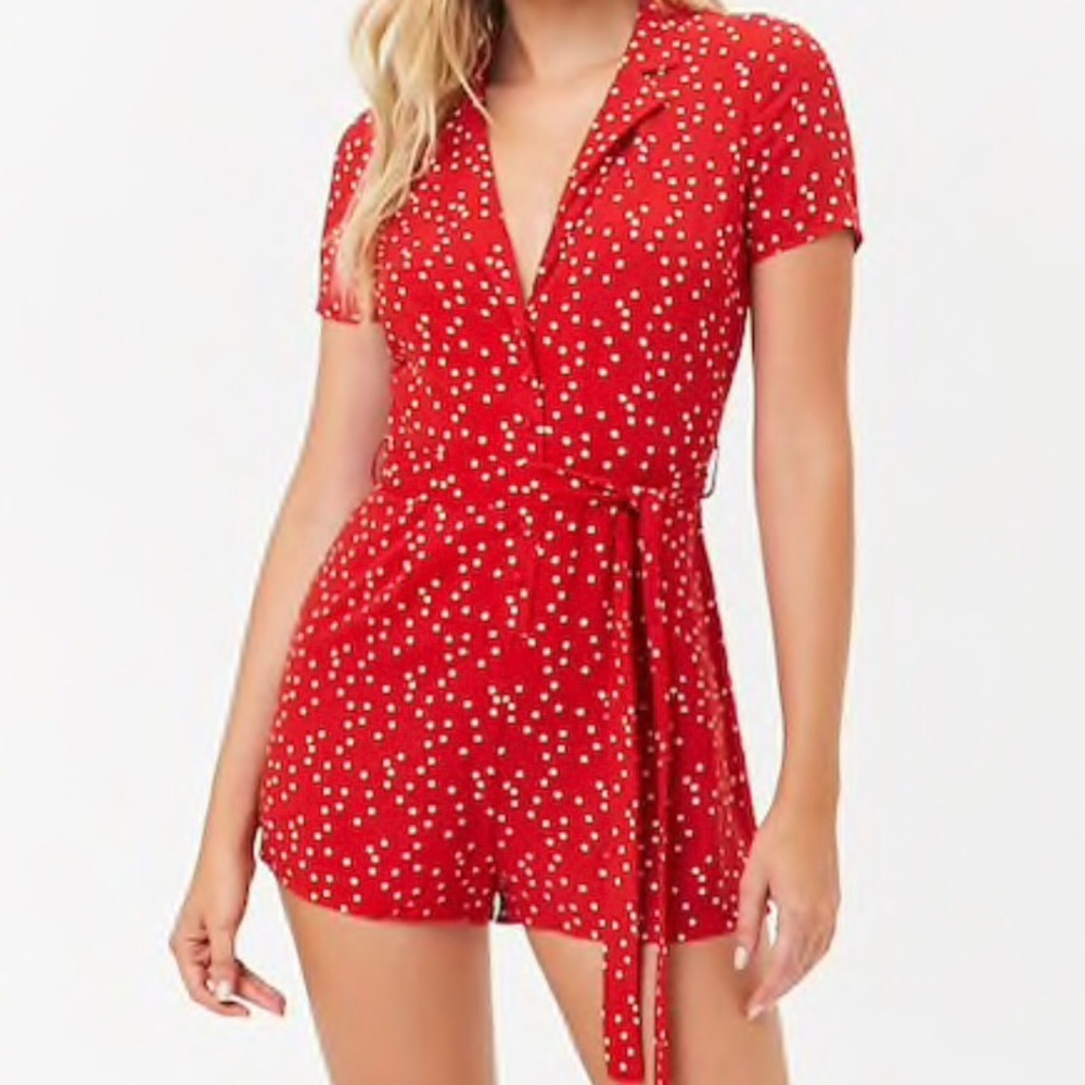 Polka Dot Button Front Romper
